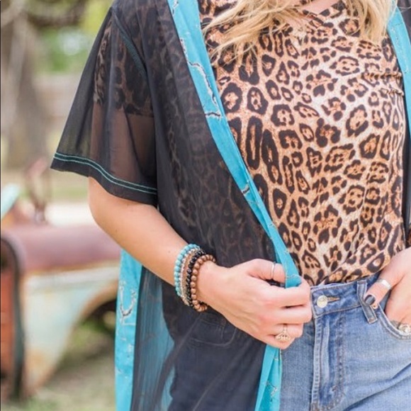 CRAZY TRAIN BLACK AND TURQUOISE STONE DUSTER - Picture 2 of 4